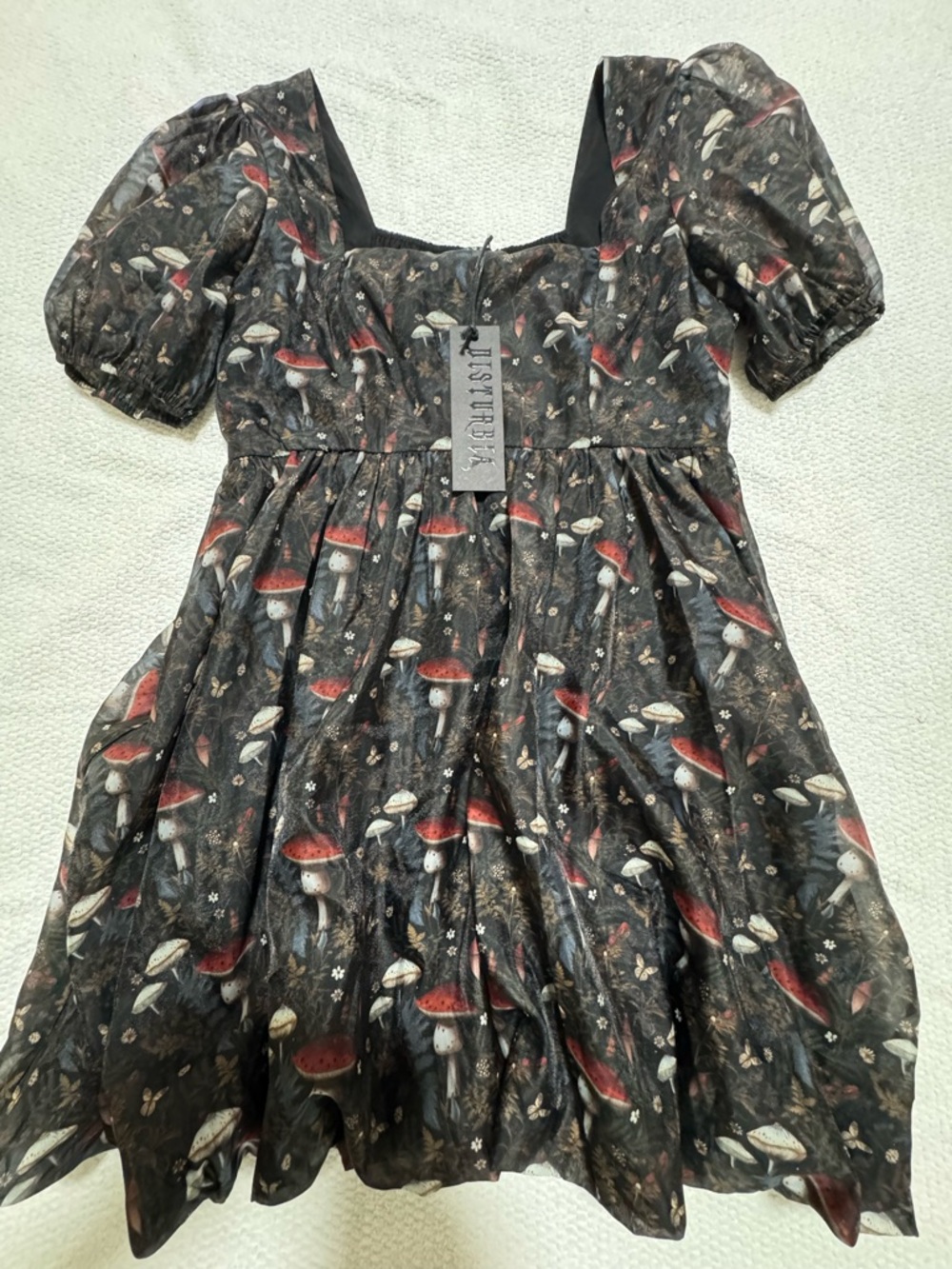 Disturbia Amanita Size 8 Organza Puffball Mini Dress Mushroom Print - Picture 11 of 12